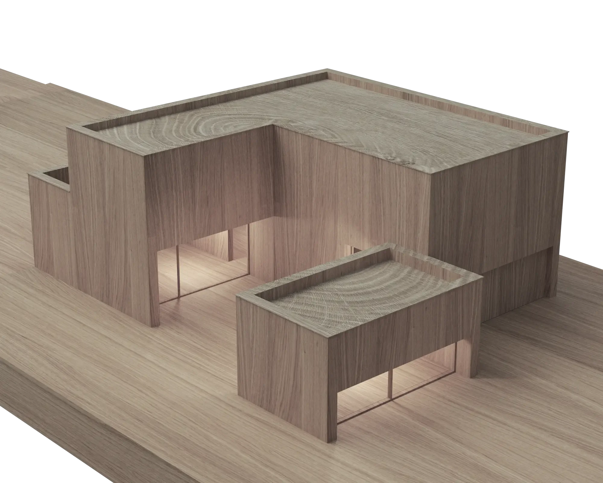 maquette in hout - renderbeeld in vray