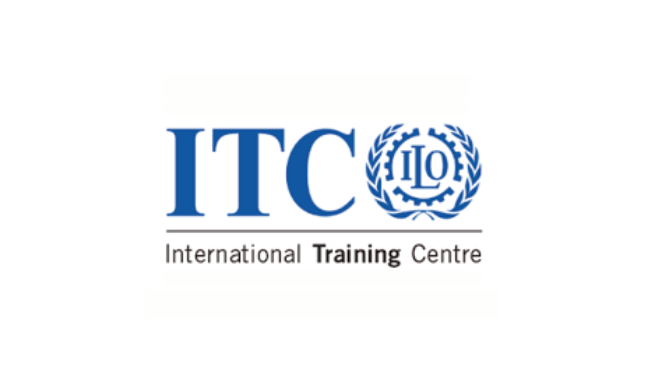 Logo of the International Training Centre (ITC) with blue text and a circular emblem featuring a gear and olive branches.