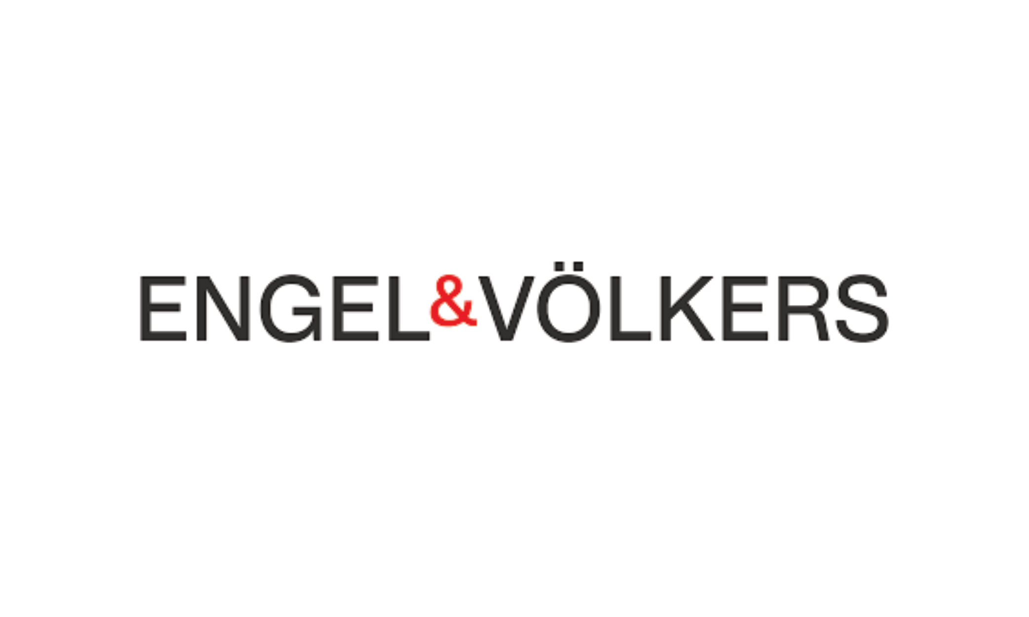 Logo of Engel & Völkers with black background and white rectangular block containing the company name in black and red text.