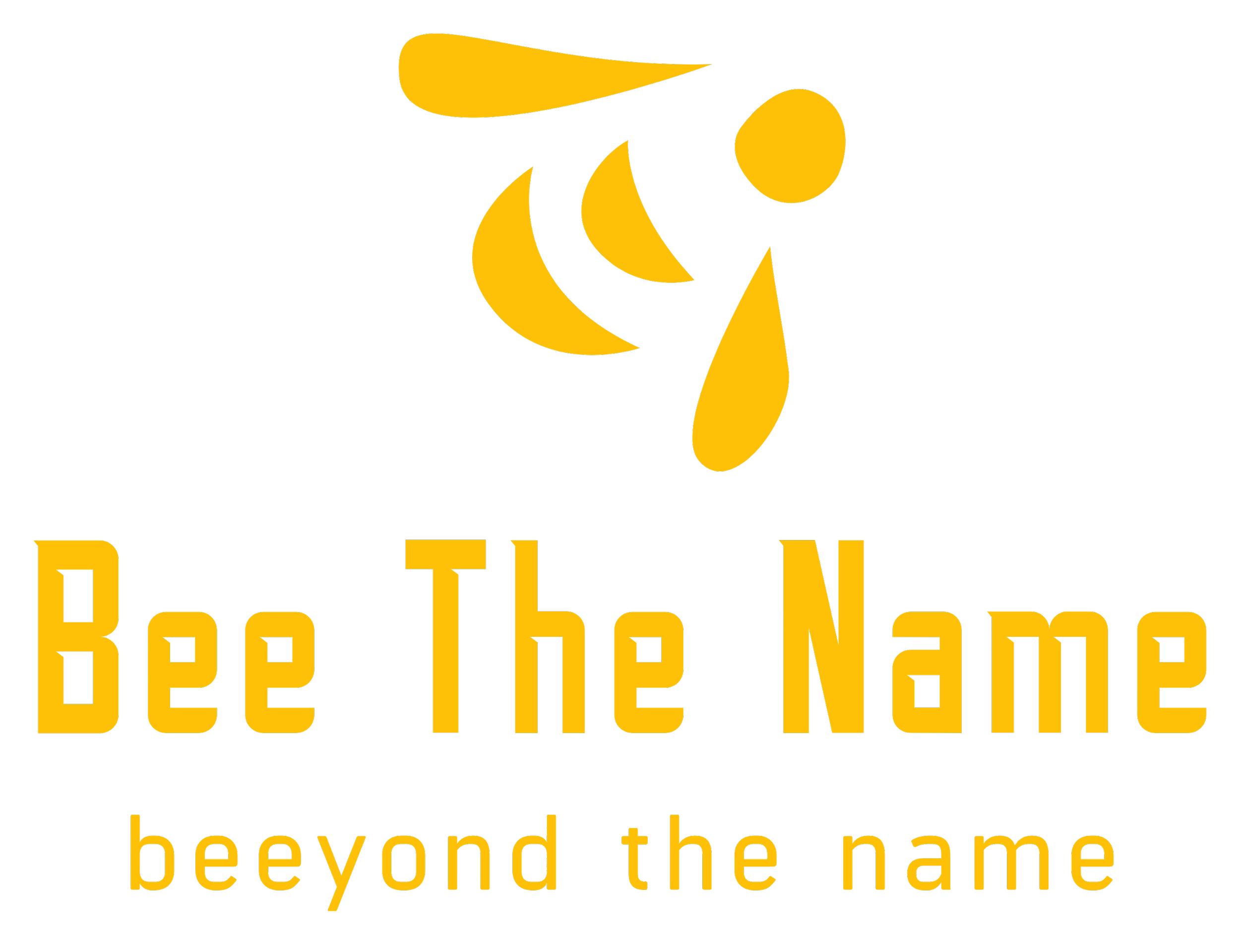 Black background with large yellow text reading "Beyond the Name," with a stylized yellow bee logo above