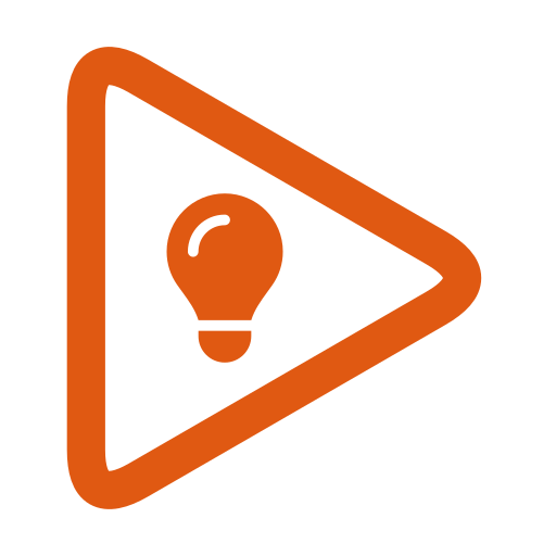 Play button icon with a light bulb inside it, symbolizing an idea or creativity.