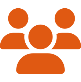 Icon of three stylized people, with one person in front and two in the background.