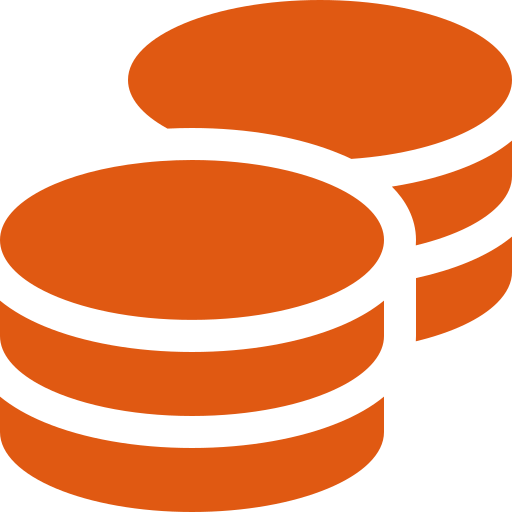 Stack of five orange coins with black edges.