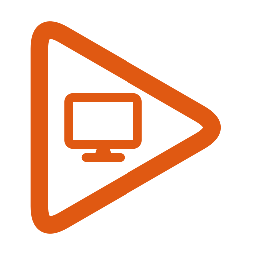 Play button icon with a computer monitor inside.