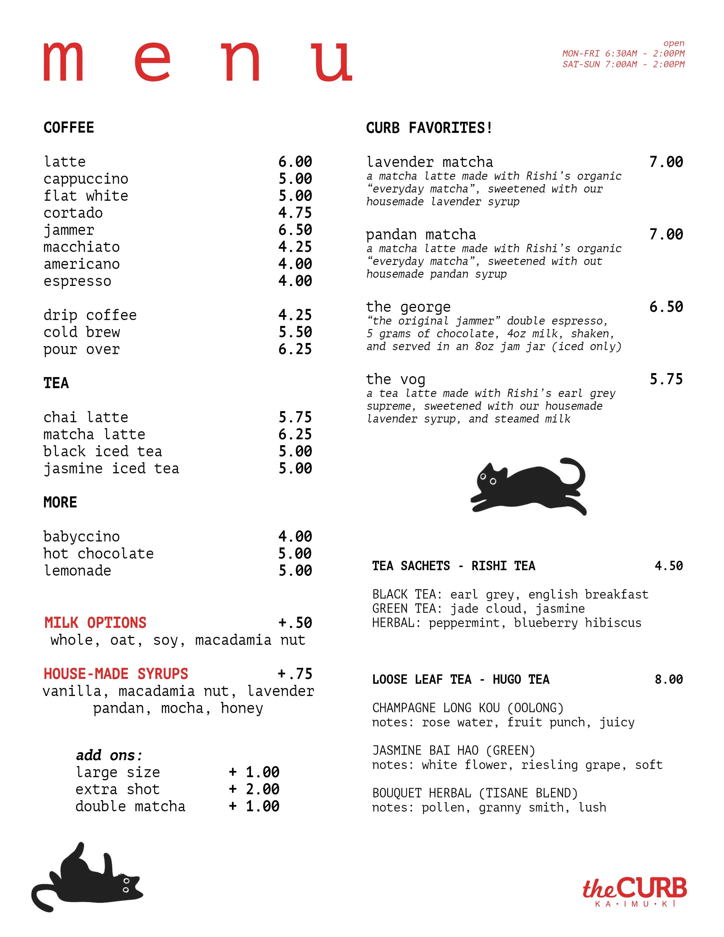 Menu Design for The Curb