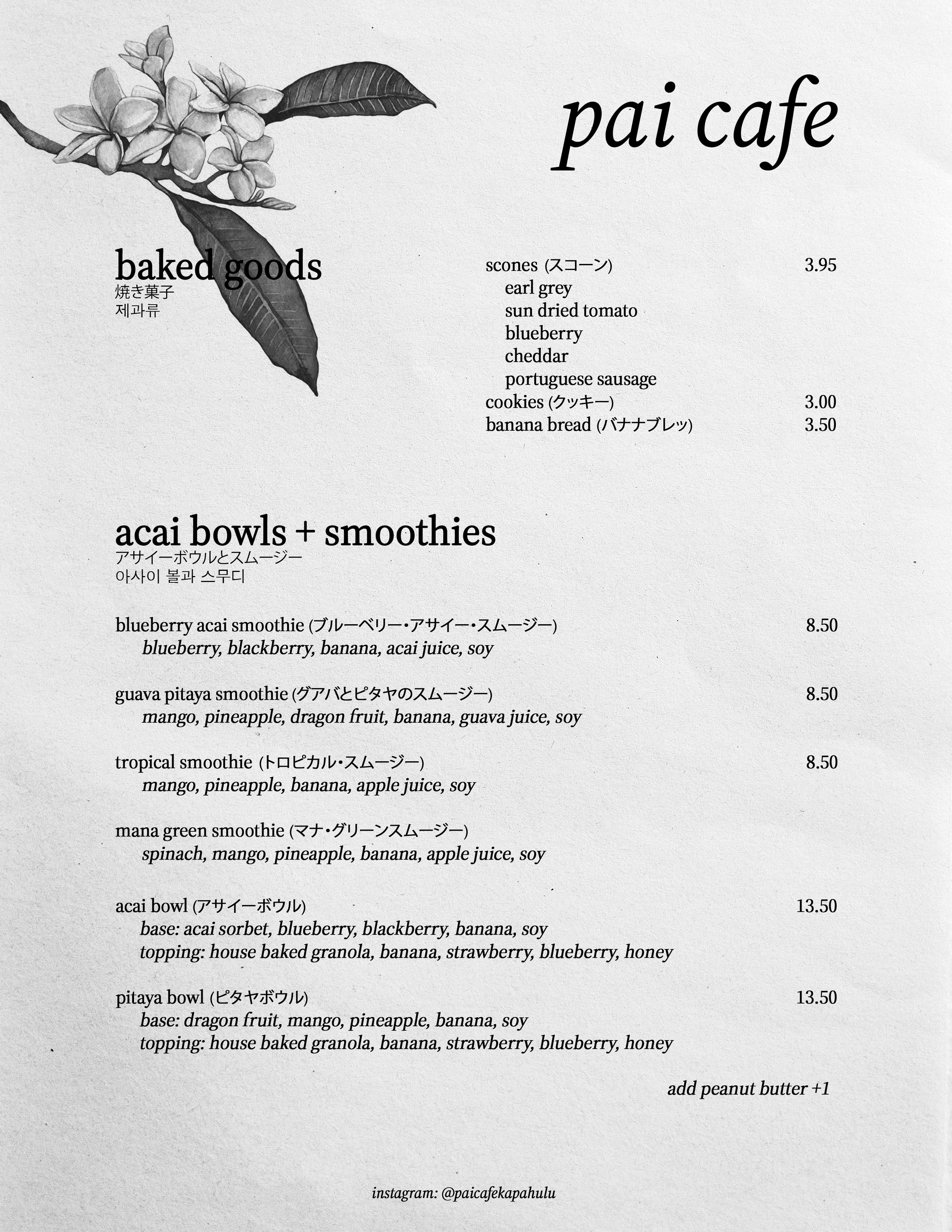 Food Menu Design for Pai Cafe
