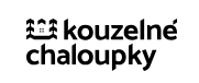 Logo with an abstract boat icon above the text "kouzelná chaloupky" in lowercase