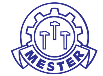 En blå logo med tannhjul, tre hammere og teksten 'TANNLEGER'.