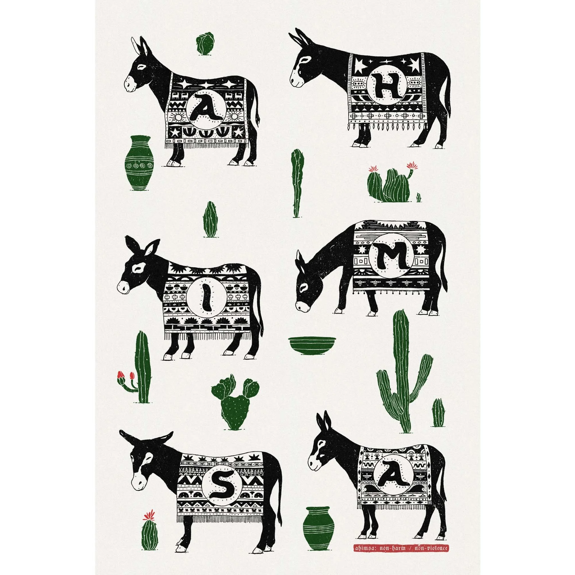 Ahimsa Donkeys and Cacti Ahimsa means non-violence, non-harm in Sanskrit  www.etsy.com/shop/harmonyamplifier yogastartshere.art