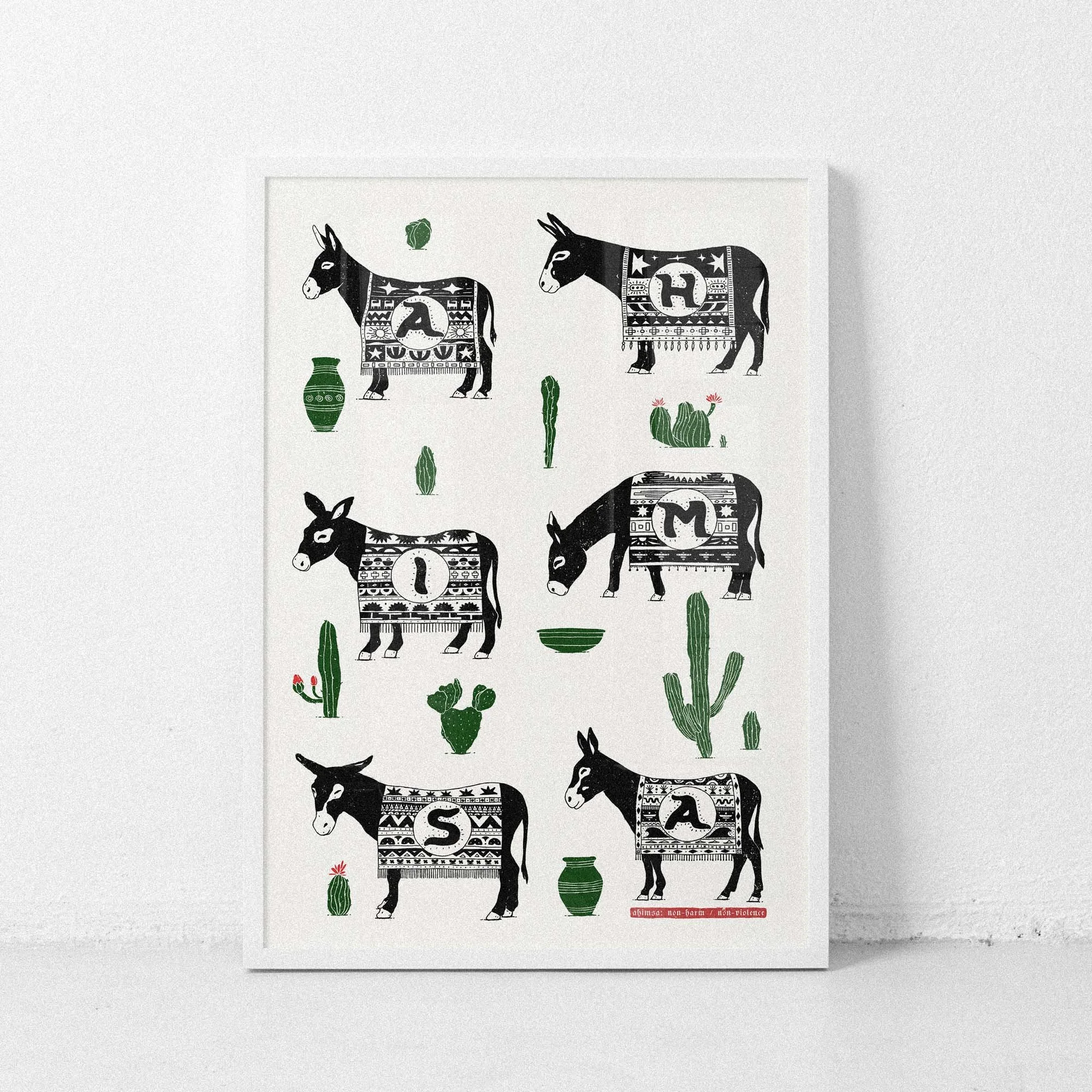 Ahimsa Donkeys and Cacti Ahimsa means non-violence, non-harm in Sanskrit  www.etsy.com/shop/harmonyamplifier yogastartshere.art