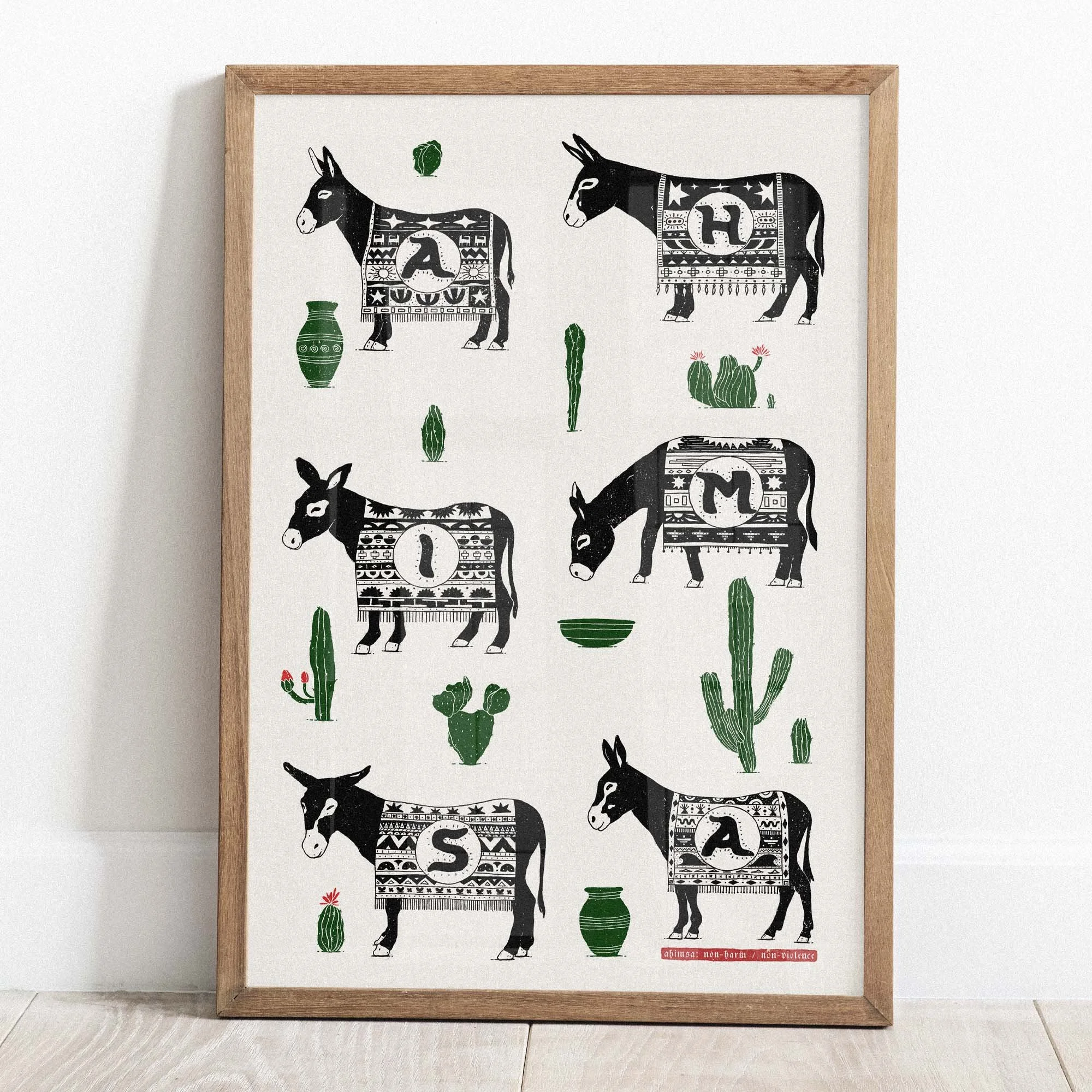 Ahimsa Donkeys and Cacti Ahimsa means non-violence, non-harm in Sanskrit  www.etsy.com/shop/harmonyamplifier yogastartshere.art