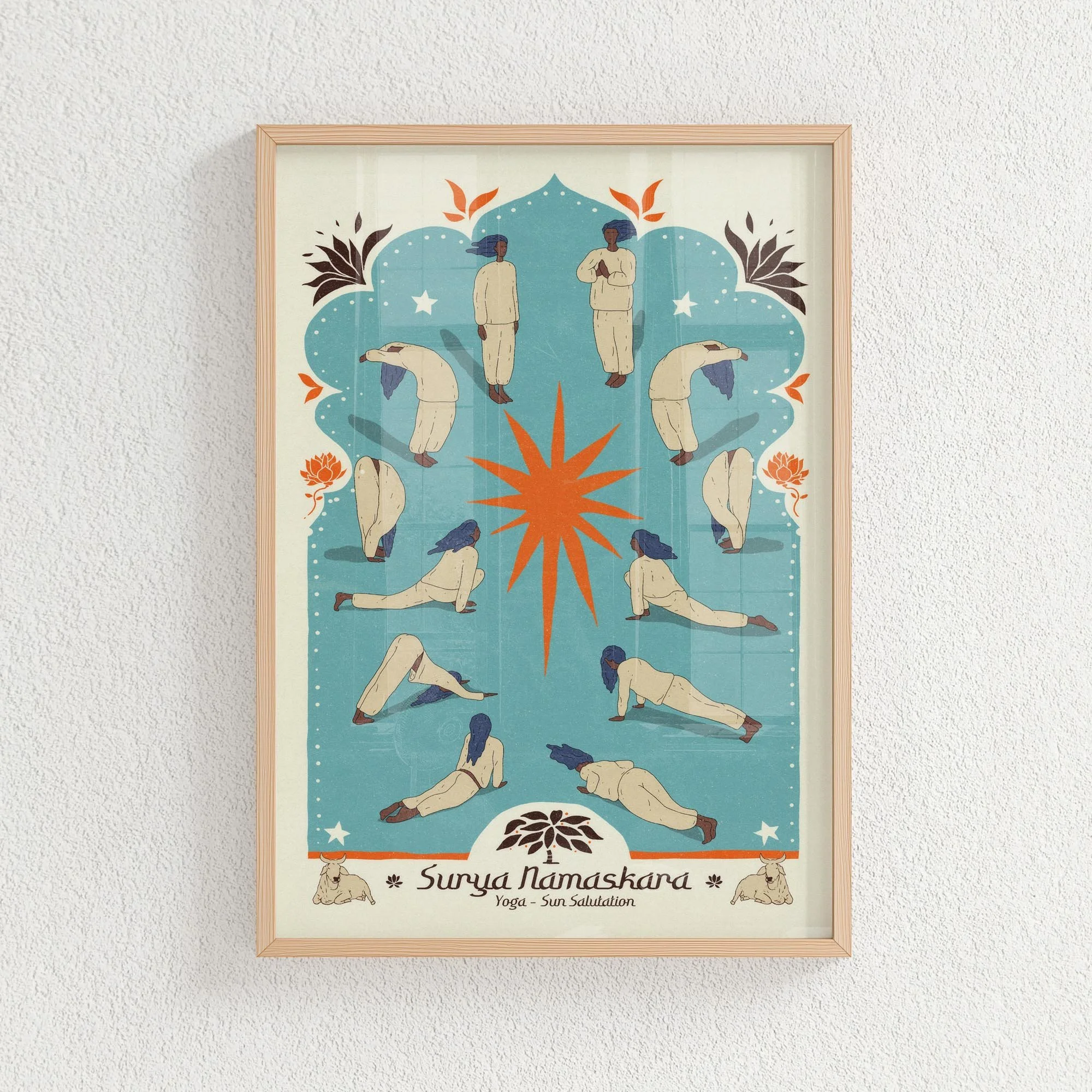 sun salutation poster / surya namaskara wall art / yoga studio surya namaskar / gift for yoga teacher / gift for yogi / yoga room decor / uplifting yoga art