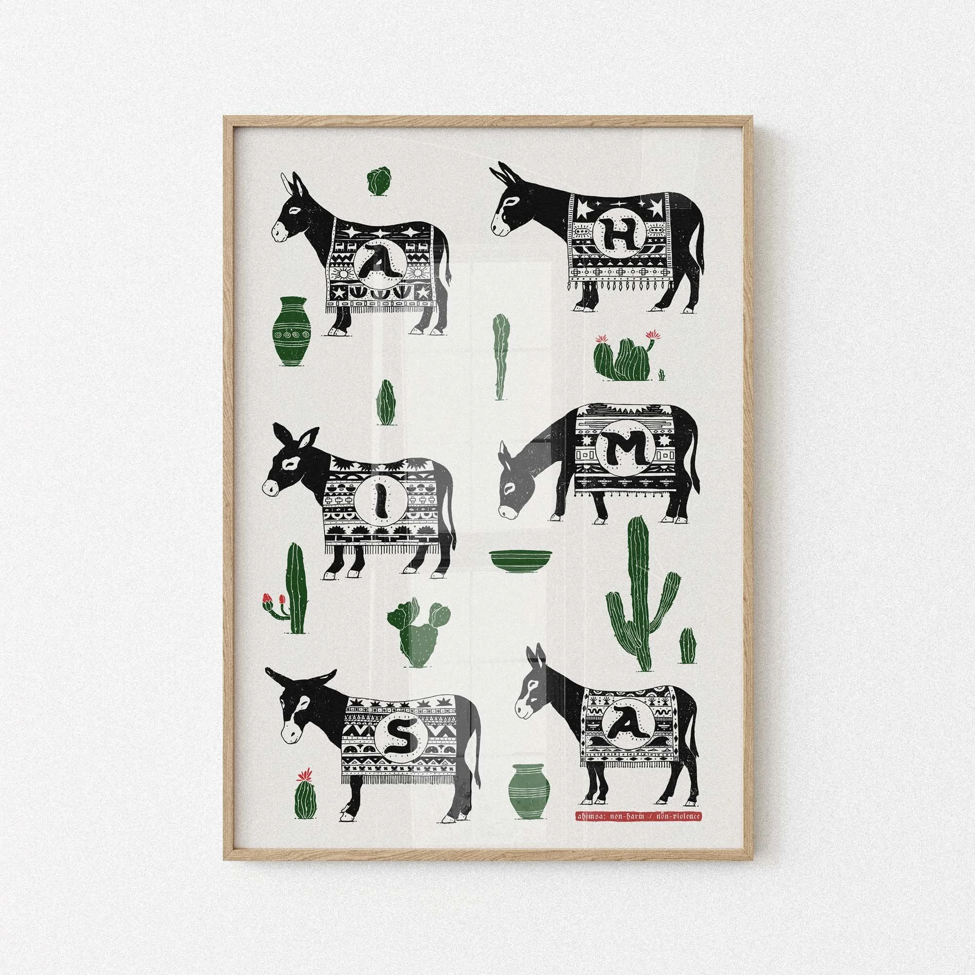Ahimsa Donkeys and Cacti Ahimsa means non-violence, non-harm in Sanskrit  www.etsy.com/shop/harmonyamplifier yogastartshere.art