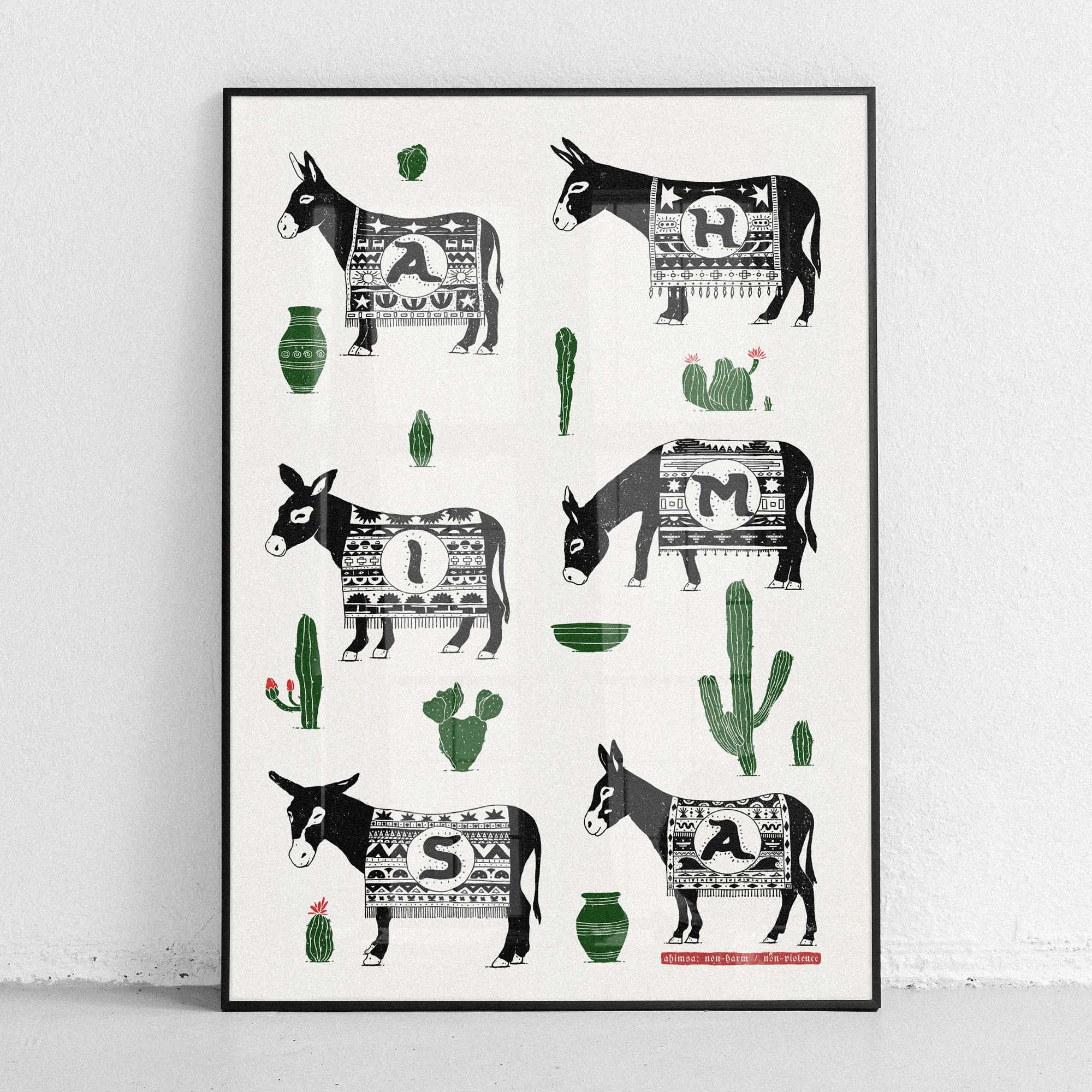 Ahimsa Donkeys and Cacti Ahimsa means non-violence, non-harm in Sanskrit  www.etsy.com/shop/harmonyamplifier yogastartshere.art