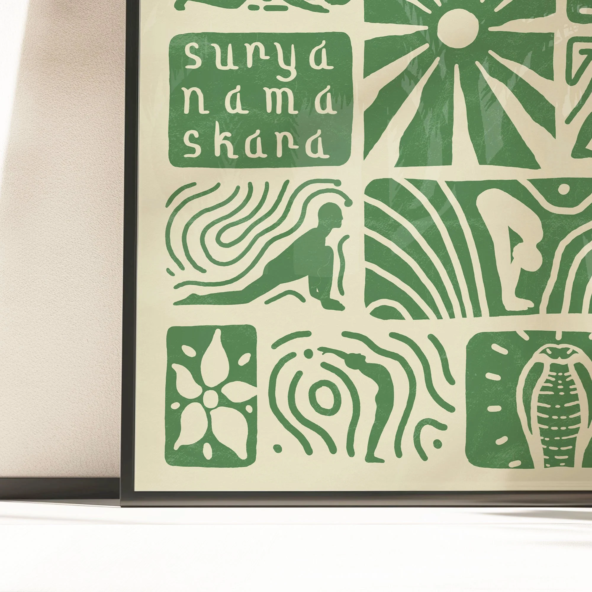 Surya Namaskara. Sun Salutation. Green variant. Large format print. Yoga poster. Boho print. Yoga studio decor.
