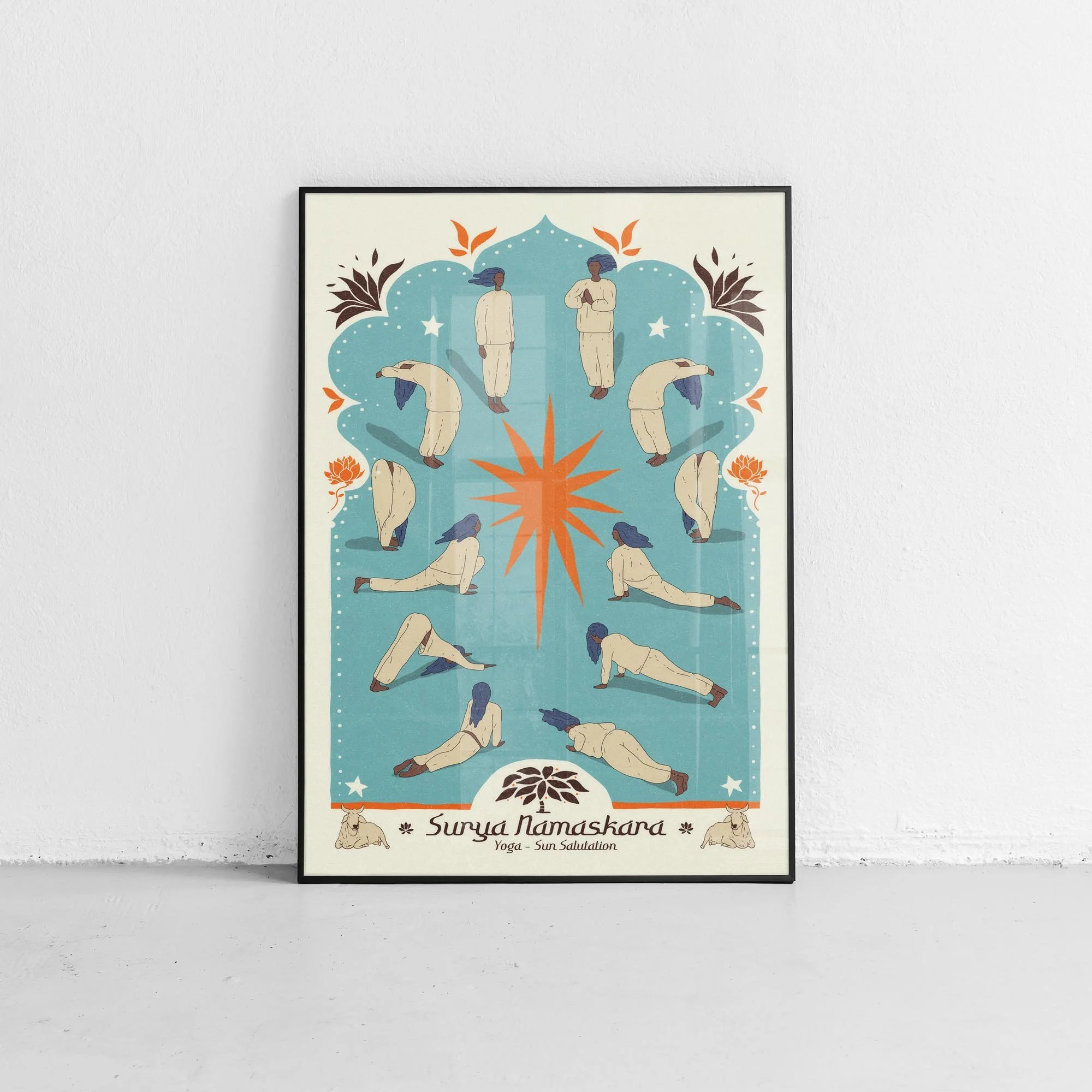 sun salutation poster / surya namaskara wall art / yoga studio surya namaskar / gift for yoga teacher / gift for yogi / yoga room decor / yoga home decor / yoga art print