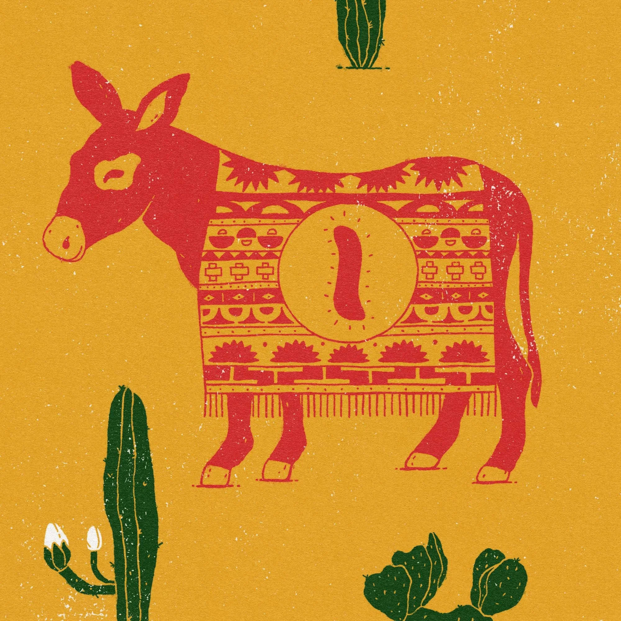Ahimsa Donkeys and Cacti Yellow Variant - Large Format Print  Ahimsa means non-violence, non-harm in Sanskrit  www.etsy.com/shop/harmonyamplifier  yogastartshere.art