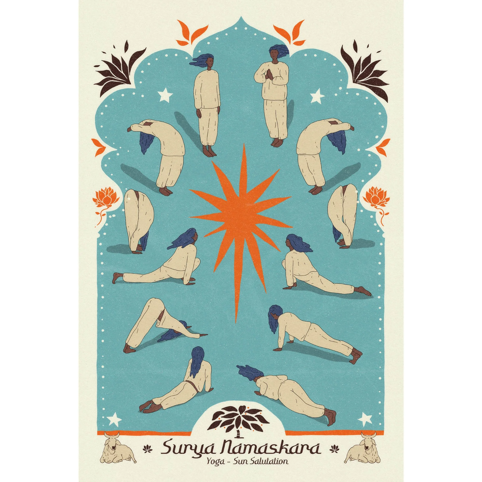 sun salutation poster / surya namaskara wall art / yoga studio surya namaskar / gift for yoga teacher / gift for yogi / yoga room decor / yoga home decor / yoga art print
