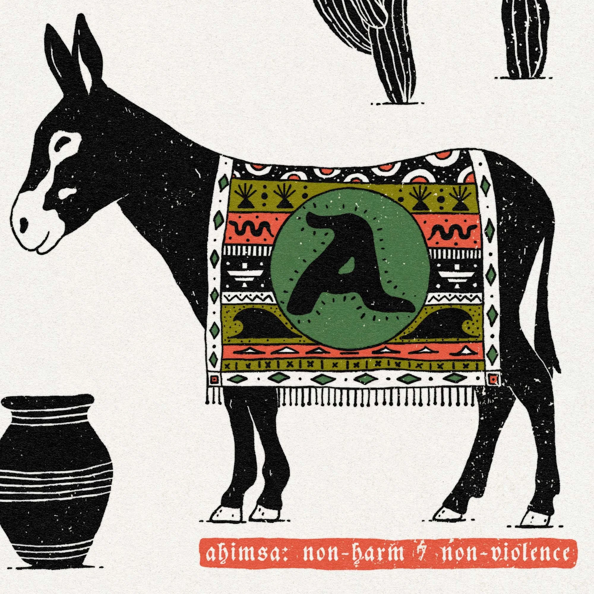 Ahimsa Donkeys and Cacti Yellow Variant - Large Format Print  Ahimsa means non-violence, non-harm in Sanskrit  www.etsy.com/shop/harmonyamplifier  yogastartshere.art