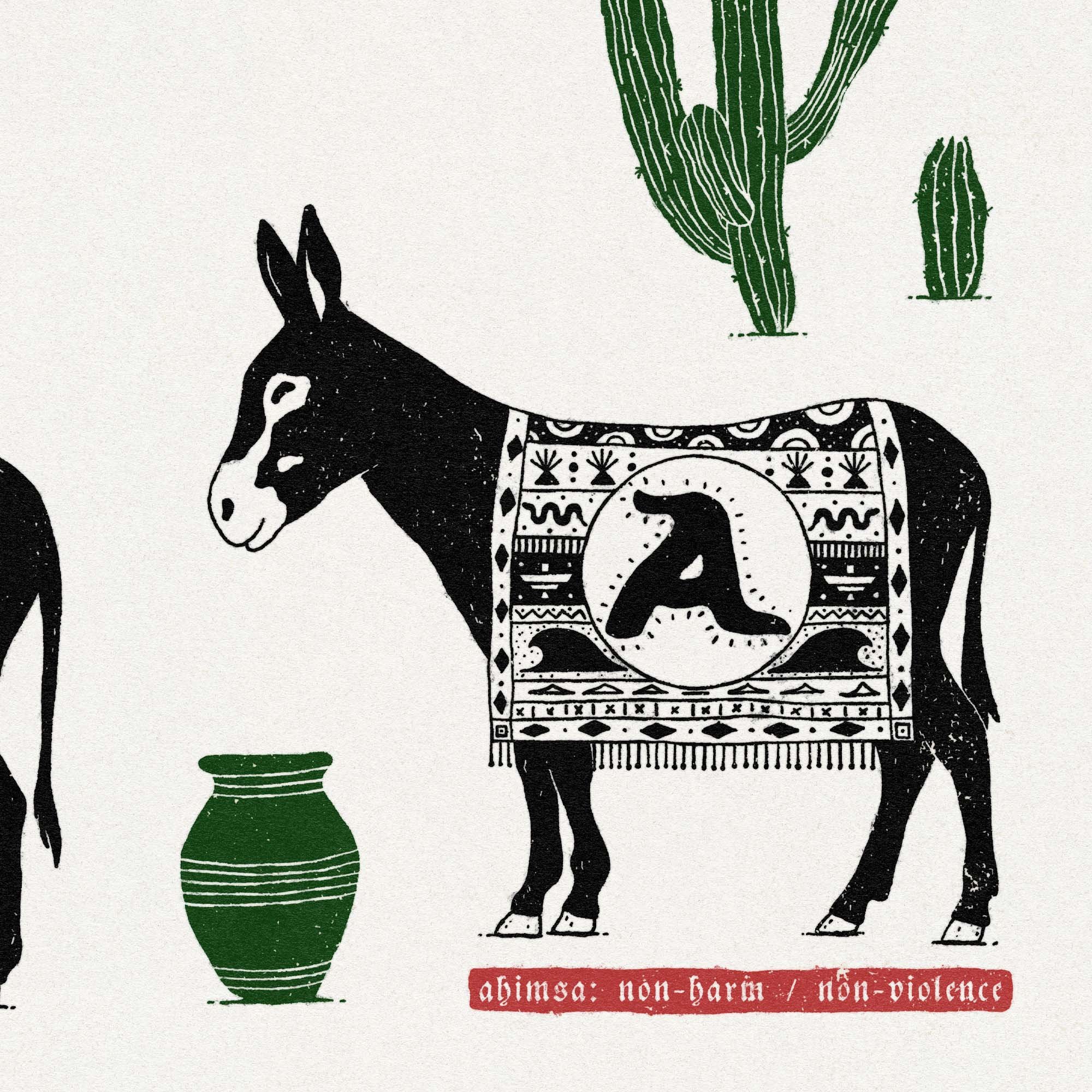 Ahimsa Donkeys and Cacti Ahimsa means non-violence, non-harm in Sanskrit  www.etsy.com/shop/harmonyamplifier yogastartshere.art