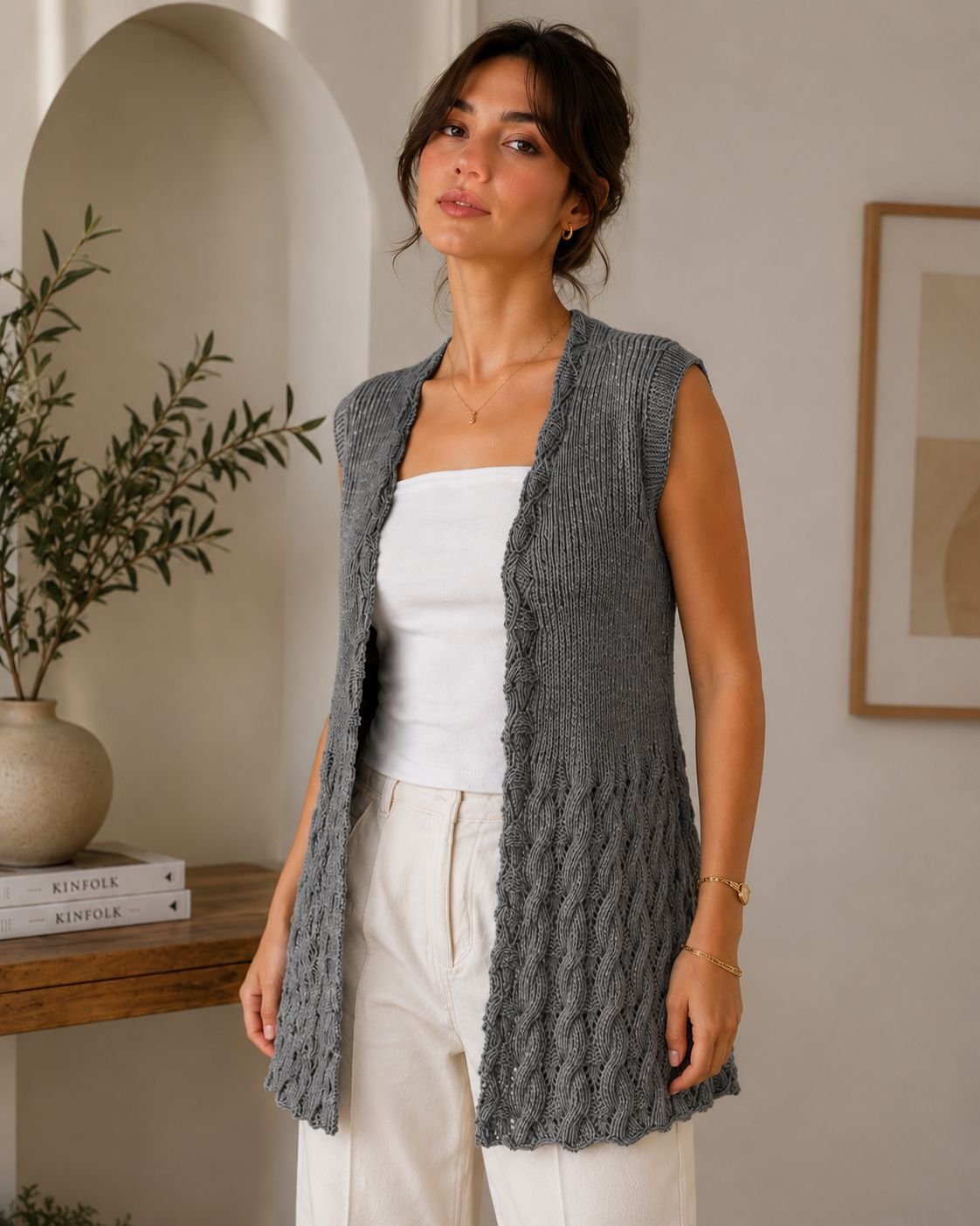 Gri el örgüsü kadın yeleği Duduş Handmade