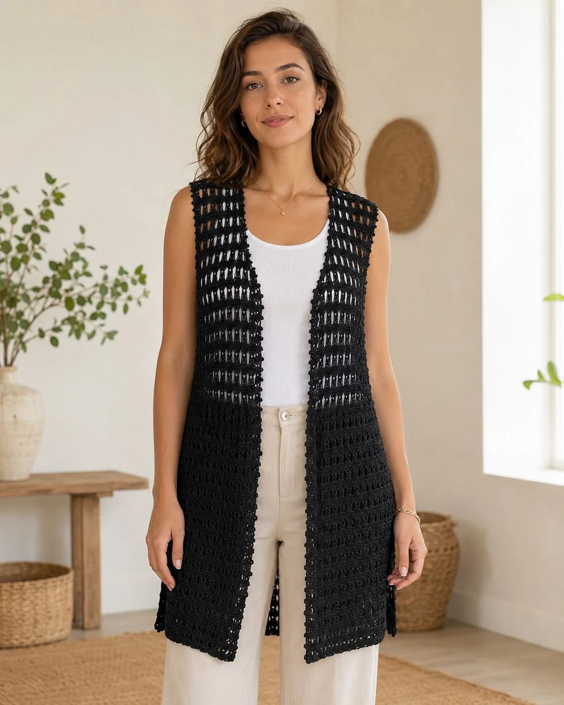 Duduş Handmade el örgüsü siyah yelek