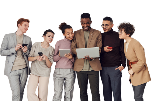 Community members connecting on phones