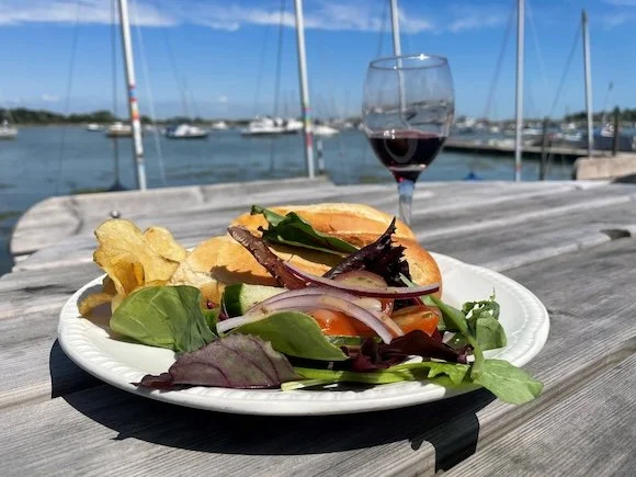 Dine outside on our terrace at BHYC