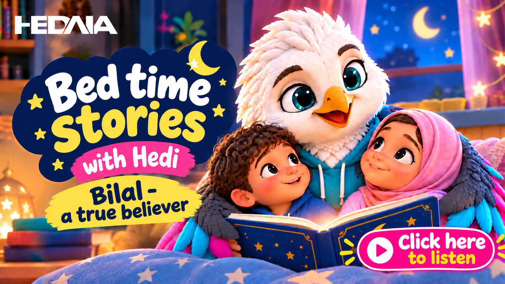 Join Hedi, your best friend, for a gentle bedtime journey back to Makkah and Madinah, where we meet Bilal ibn Rabah (RA), a beloved companion of the Prophet Muhammad ﷺ whose story is one of courage, patience and unwavering faith.

Through a calm, soo