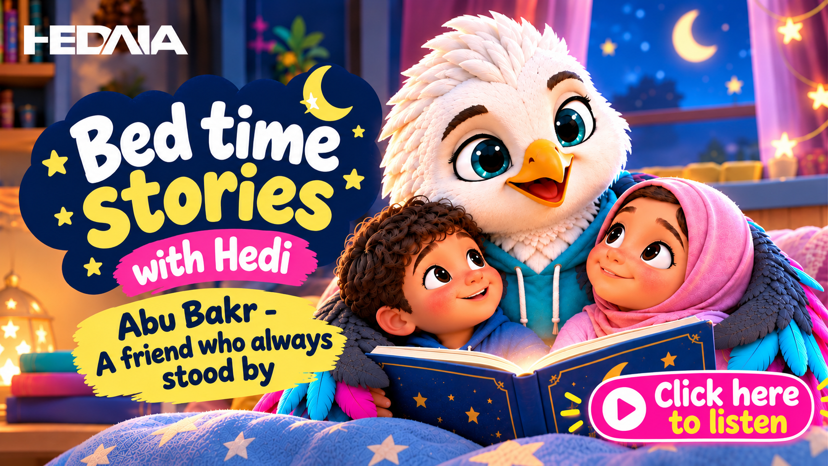 Join Hedi, your best friend, for a gentle bedtime journey back to Makkah and Madinah, where we meet Abu Bakr As-Siddiq (RA), the beloved companion of the Prophet Muhammad ﷺ, whose life was marked by deep faith, loyalty, kindness and courage.

Through