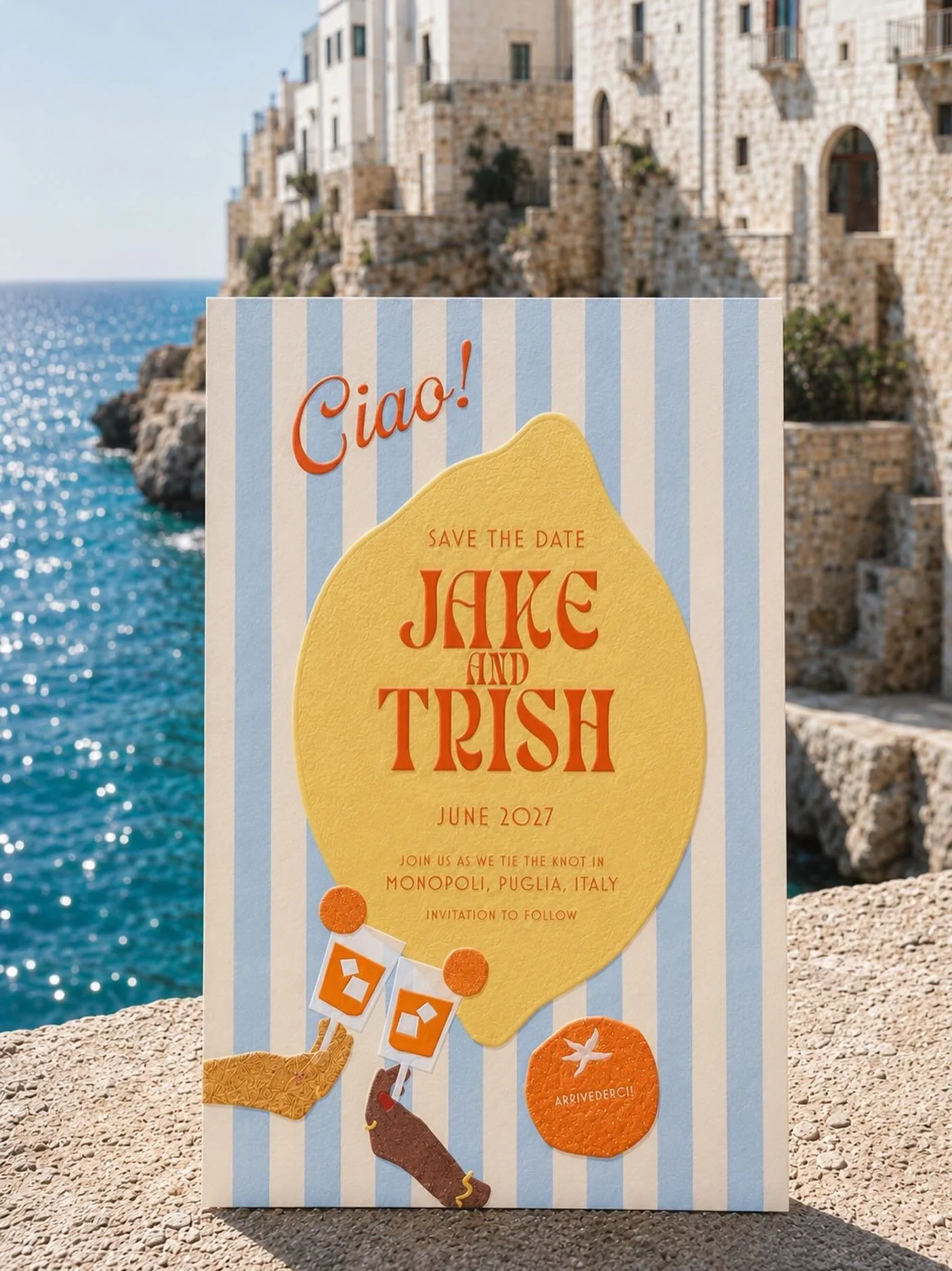 A newer wedding commission for Jake &amp; Trish 🇮🇹 A super fun one!! Aussie and English lovebirds are rising the knot in Puglia and approached me with the perfect brief, colour colour colour and all things summer &amp; spritz! Date has been removed
