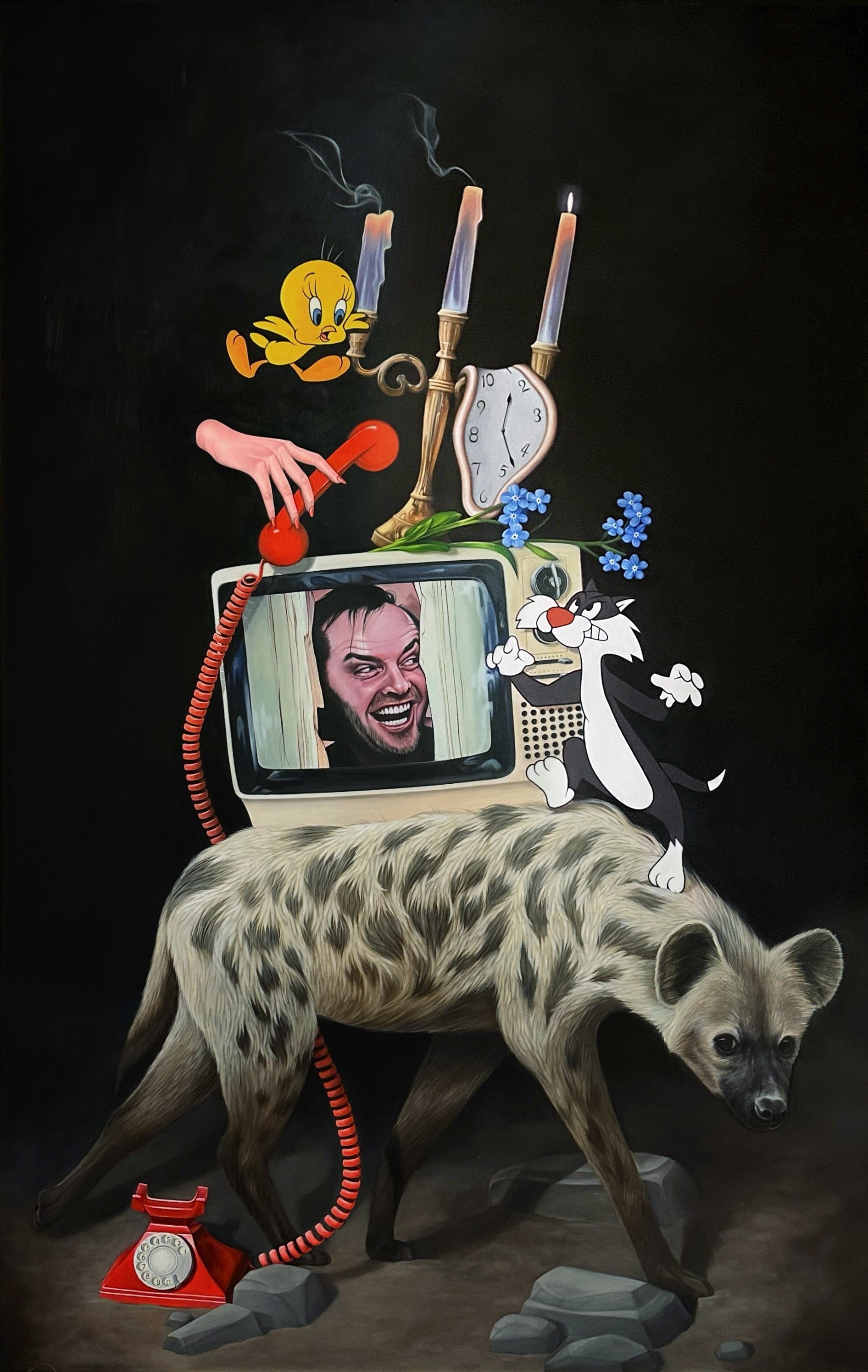 All Work and No Play Makes Jack a Dull Boy, 2024, Oil on wooden panel, 190 x 120cm