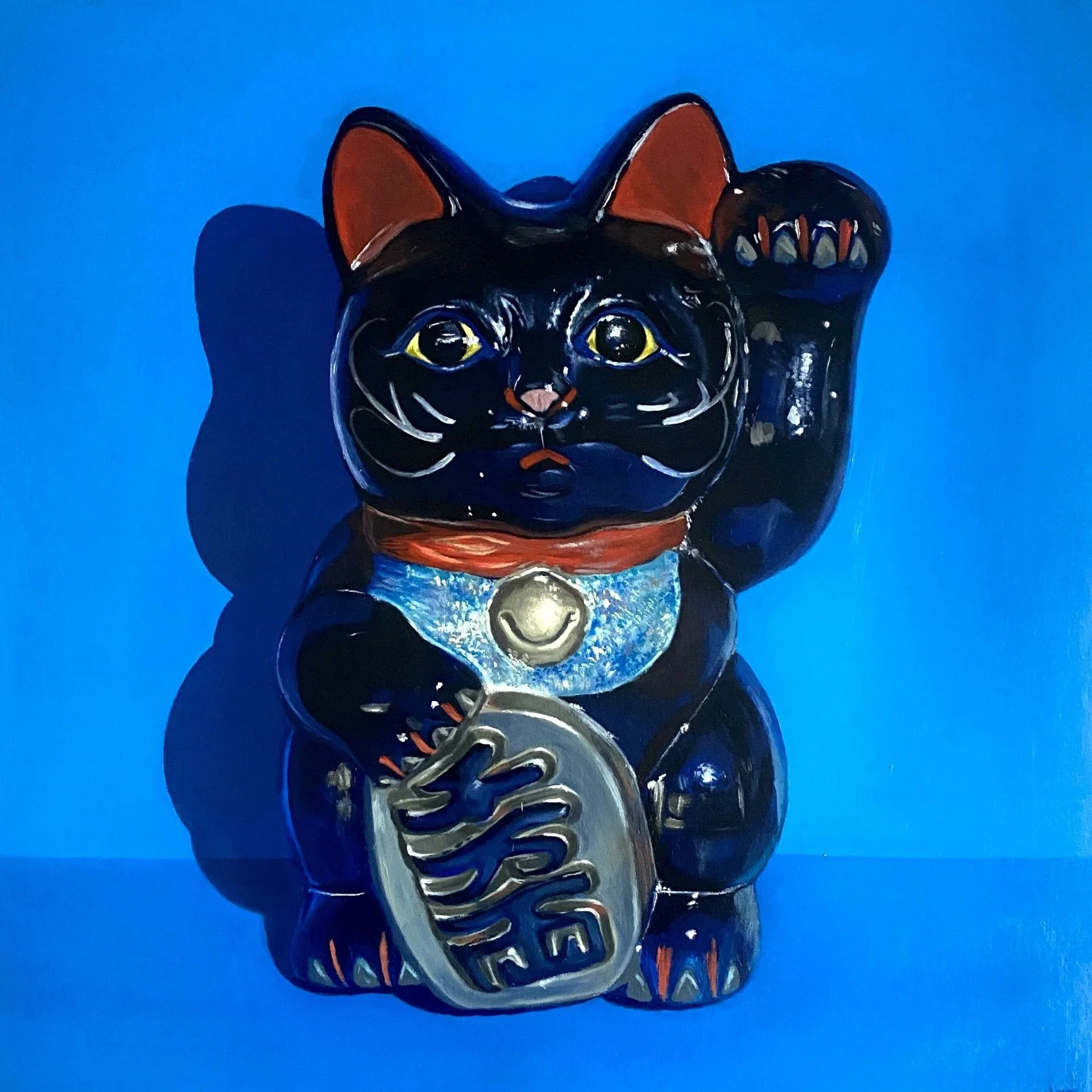 Mankei-neko, 2022, Oil on wooden panel, 30 x 30cm