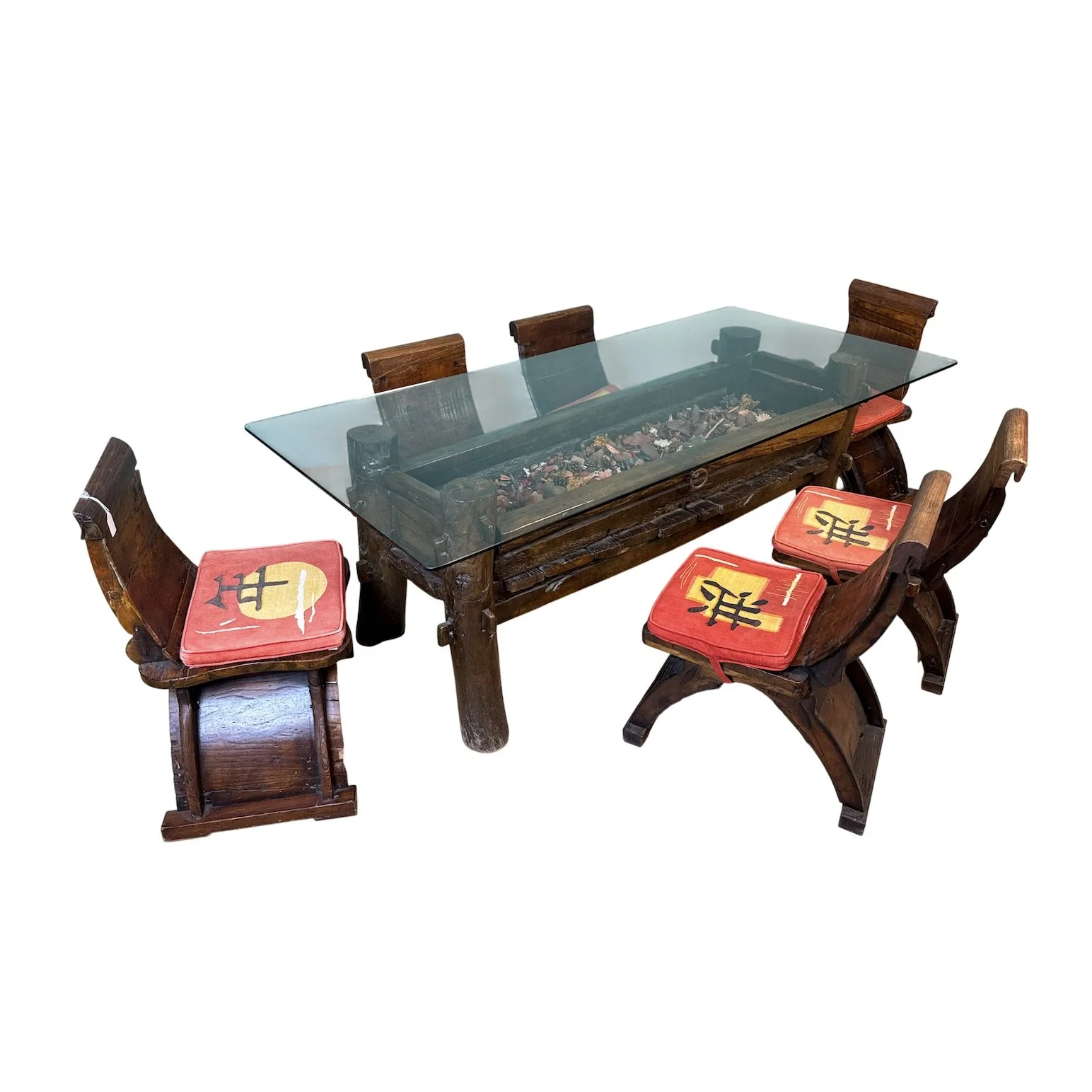 Antique Oriental Upcycled Wooden Dining Set