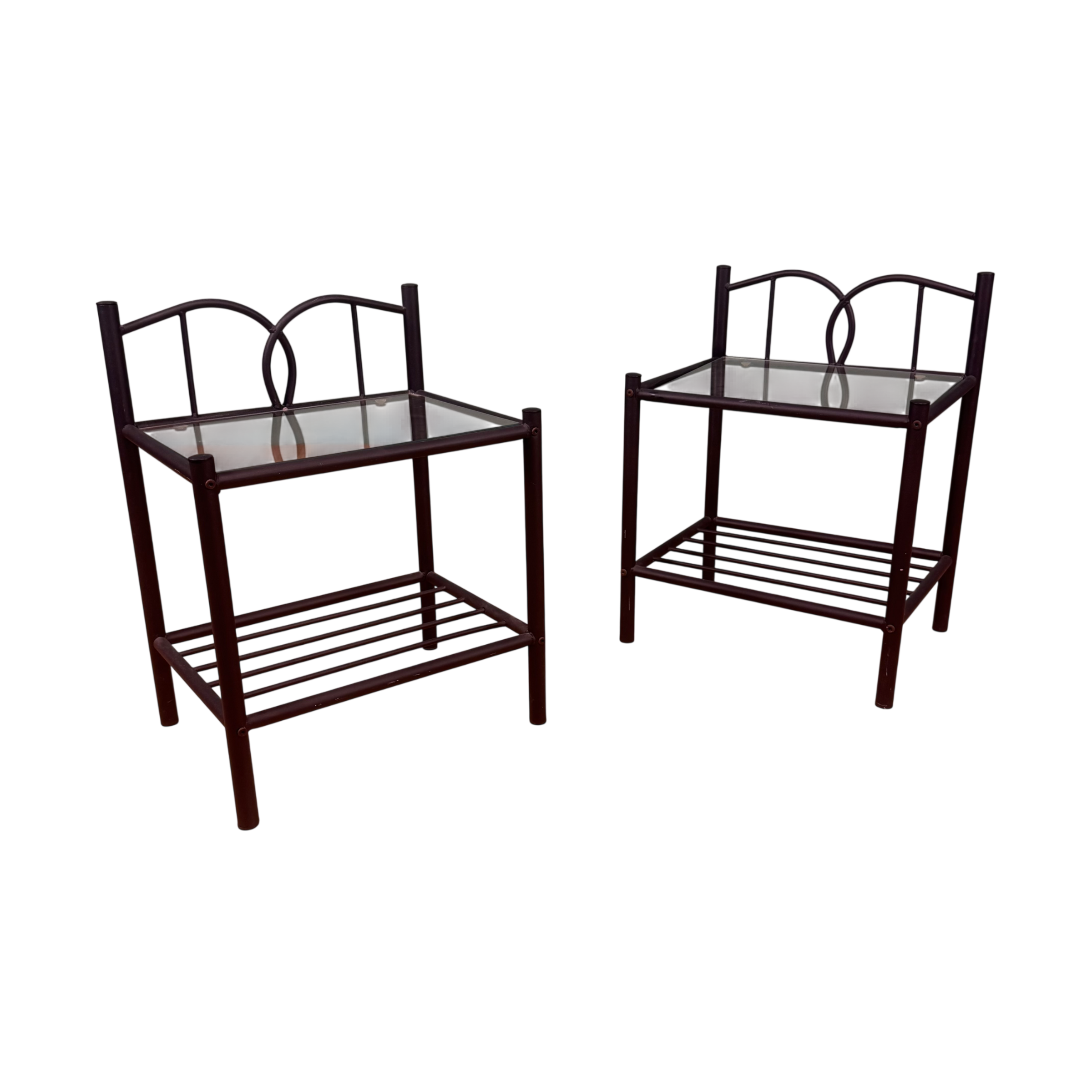 Art Deco Style Metal and Glass Nightstands - Side Tables