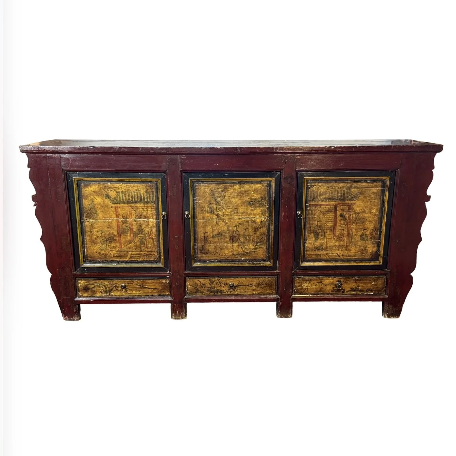 Antique Hand Painted Asian Wooden Cabinet