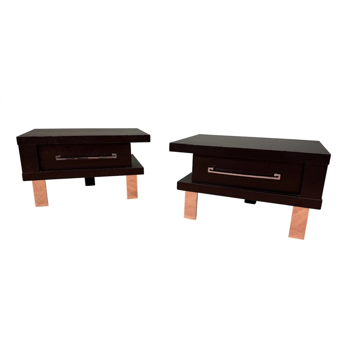 Modern Italian Style Ebonized Wood and Chrome Nightstands