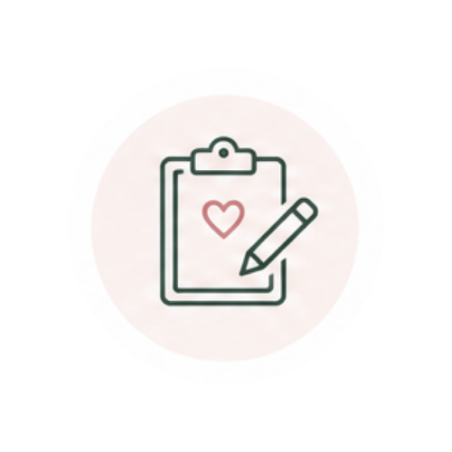 Illustration of a clipboard with a heart on it and a pencil, representing note-taking or health tracking.