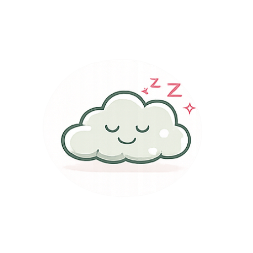 Cute cartoon cloud with closed eyes and a smiling face, surrounded by 'Z's indicating sleep, against a white background.