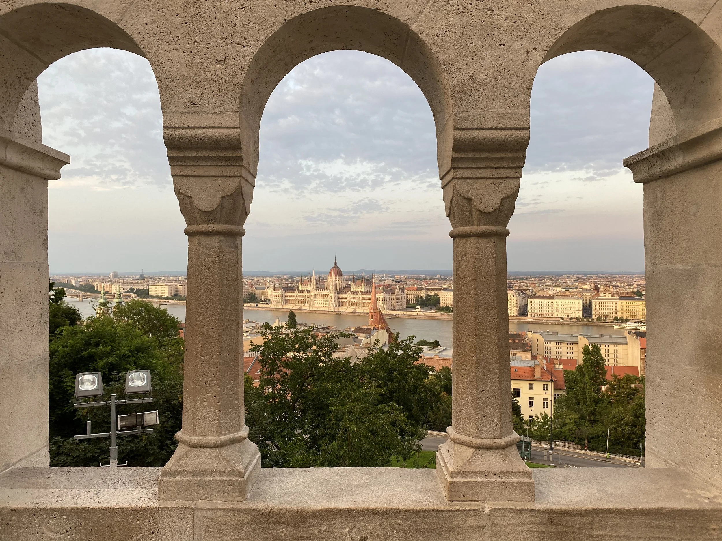 Panoramic view on the Parliament from the Fishermen's Bastion in Budapest, Hungary