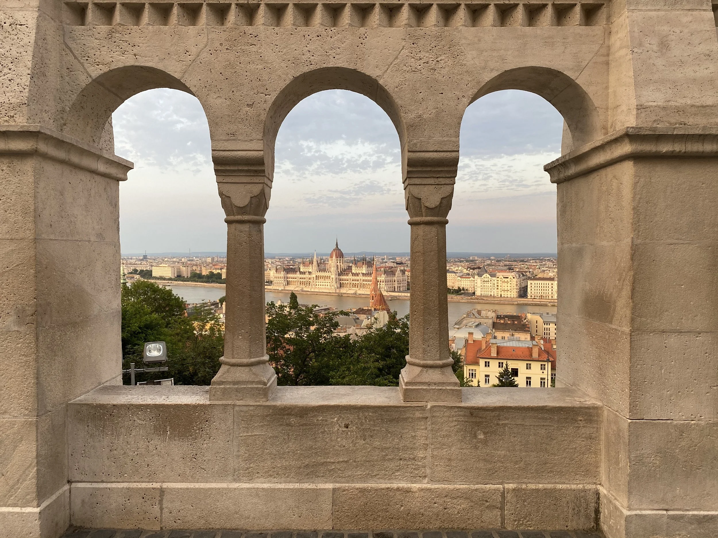 View on the Parliament and the Pest side from the Fishermen's Bastion. in Budapest, Hungary