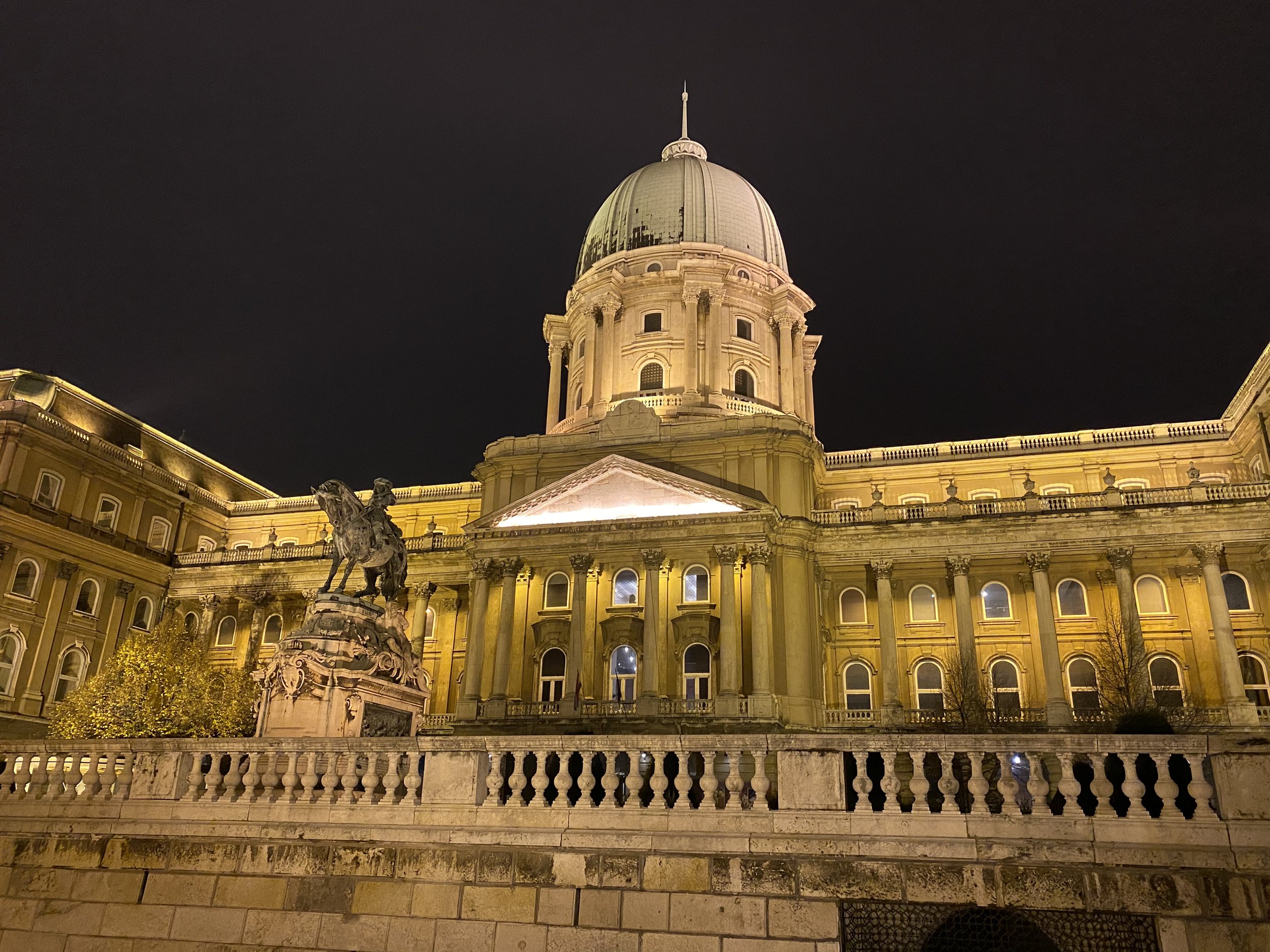 Budapest Royal Palace lit up by night