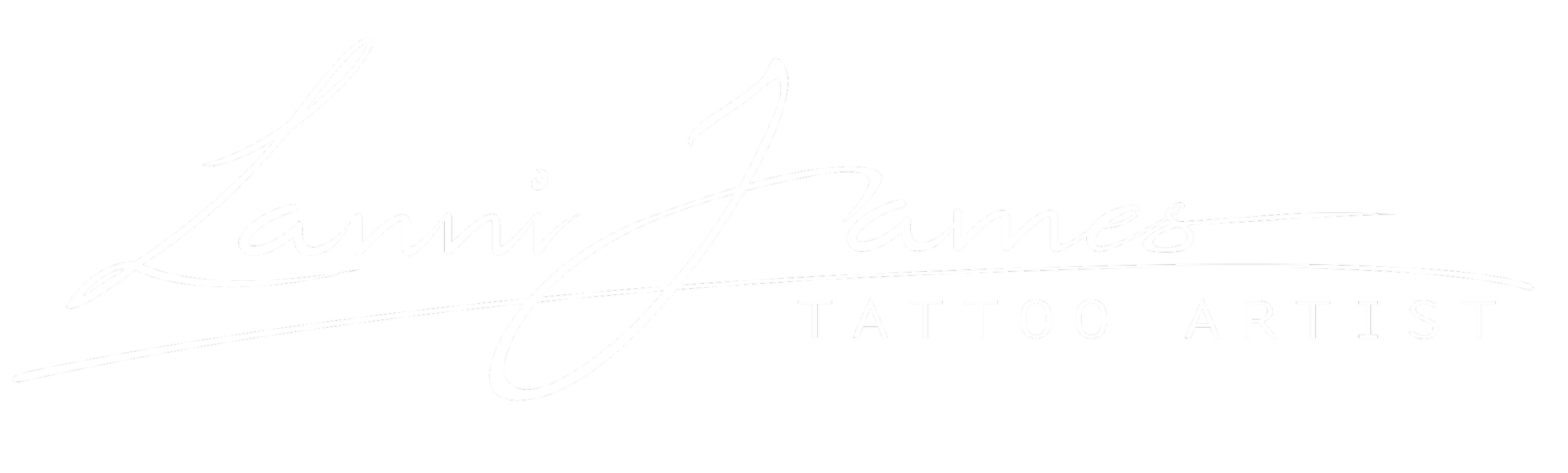 Signature logo of Lanni James, tattoo artist with her name in cursive and the words "Tattoo Artist" underneath in capital letters.