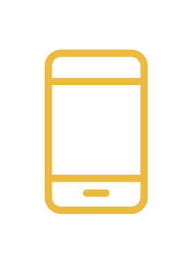 Outline of a smartphone with a large screen, a top speaker, and a bottom home button, all in gold.