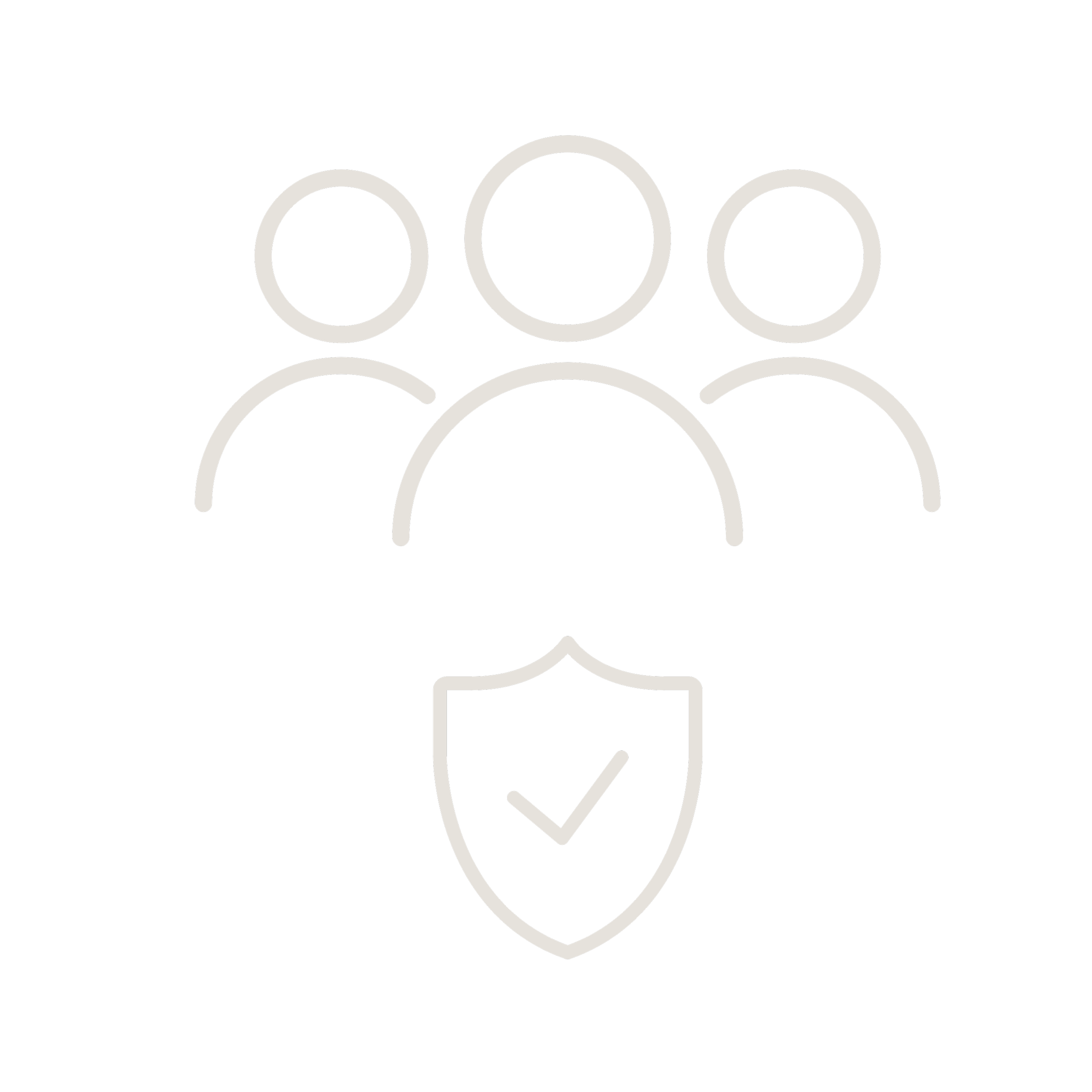 Outline of a person with a check mark on chest, surrounded by three additional smaller outlines of people.