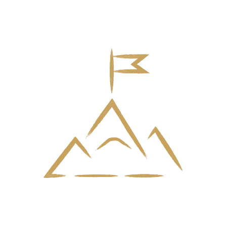A stylized mountain with a flag on top and the number 131 next to it, all in gold on a black background.