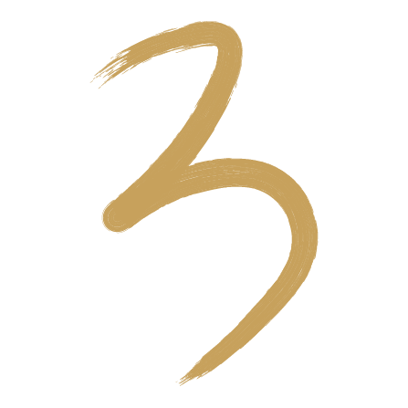 Gold number three on a black background.