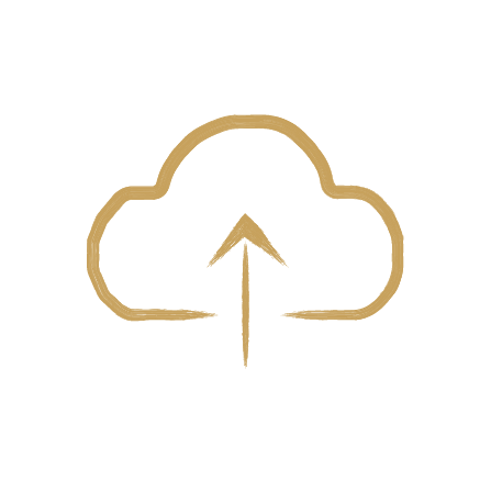 Line drawing of a cloud with an upward arrow inside it, representing cloud upload.