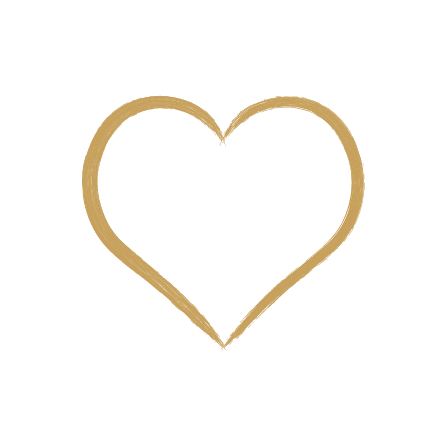 Gold outlined heart on a black background.