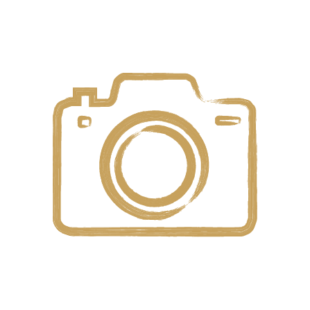 Line drawing of a camera in gold